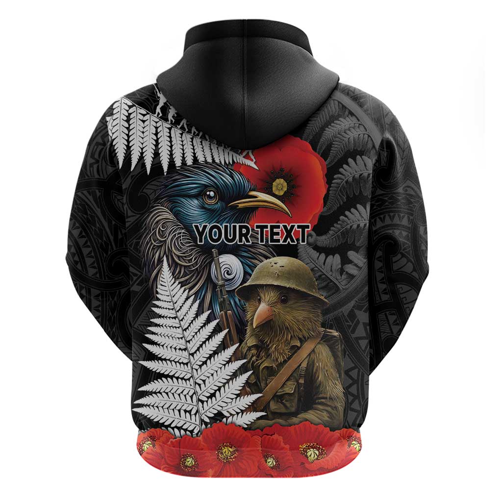 Kiwi-Tui Bird Soldier ANZAC Day Personalised Hoodie Maori Silver Fern Motif LT9 - Polynesian Pride