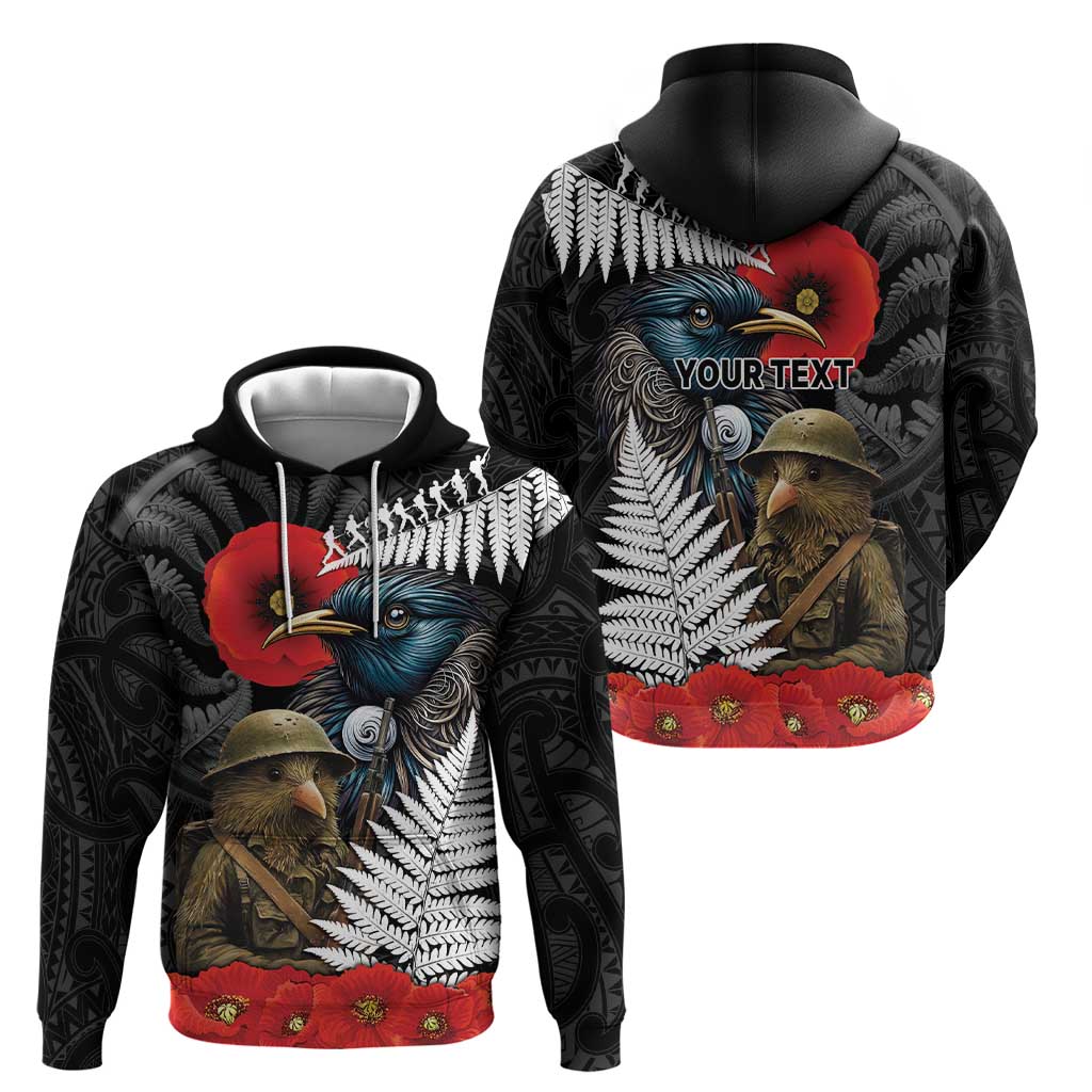 Kiwi-Tui Bird Soldier ANZAC Day Personalised Hoodie Maori Silver Fern Motif LT9 - Polynesian Pride