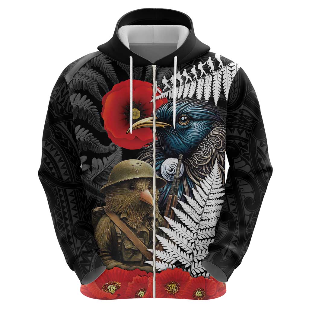 Kiwi-Tui Bird Soldier ANZAC Day Personalised Hoodie Maori Silver Fern Motif LT9 - Polynesian Pride