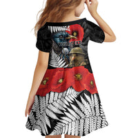 Kiwi-Tui Bird Soldier ANZAC Day Personalised Kid Short Sleeve Dress Maori Silver Fern Motif LT9 - Polynesian Pride