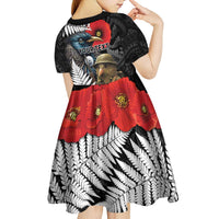 Kiwi-Tui Bird Soldier ANZAC Day Personalised Kid Short Sleeve Dress Maori Silver Fern Motif LT9 - Polynesian Pride