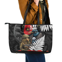 Kiwi-Tui Bird Soldier ANZAC Day Personalised Leather Tote Bag Maori Silver Fern Motif LT9 - Polynesian Pride
