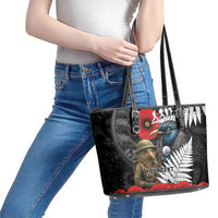 Kiwi-Tui Bird Soldier ANZAC Day Personalised Leather Tote Bag Maori Silver Fern Motif LT9 - Polynesian Pride