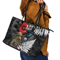 Kiwi-Tui Bird Soldier ANZAC Day Personalised Leather Tote Bag Maori Silver Fern Motif LT9 - Polynesian Pride