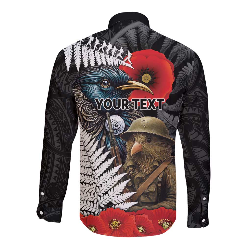 Kiwi-Tui Bird Soldier ANZAC Day Personalised Long Sleeve Button Shirt Maori Silver Fern Motif LT9 - Polynesian Pride