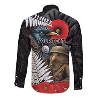Kiwi-Tui Bird Soldier ANZAC Day Personalised Long Sleeve Button Shirt Maori Silver Fern Motif LT9 - Polynesian Pride