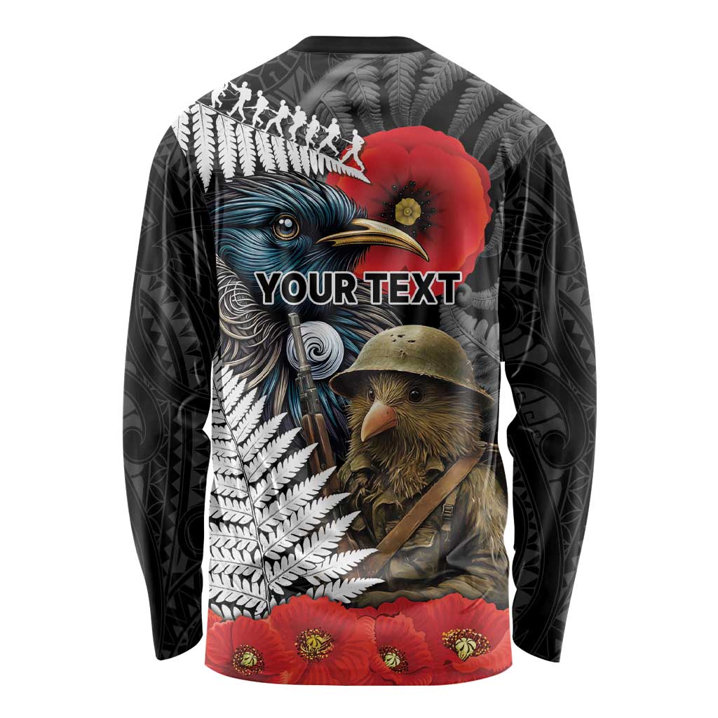 Kiwi-Tui Bird Soldier ANZAC Day Personalised Long Sleeve Shirt Maori Silver Fern Motif LT9 - Polynesian Pride