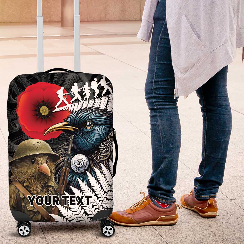 Kiwi-Tui Bird Soldier ANZAC Day Personalised Luggage Cover Maori Silver Fern Motif LT9 Black - Polynesian Pride