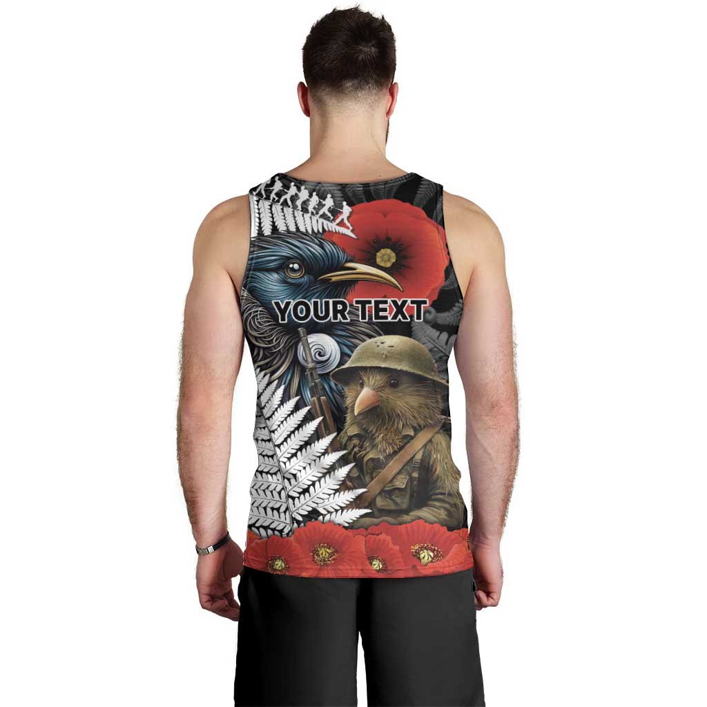 Kiwi-Tui Bird Soldier ANZAC Day Personalised Men Tank Top Maori Silver Fern Motif LT9 - Polynesian Pride