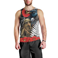 Kiwi-Tui Bird Soldier ANZAC Day Personalised Men Tank Top Maori Silver Fern Motif LT9 - Polynesian Pride