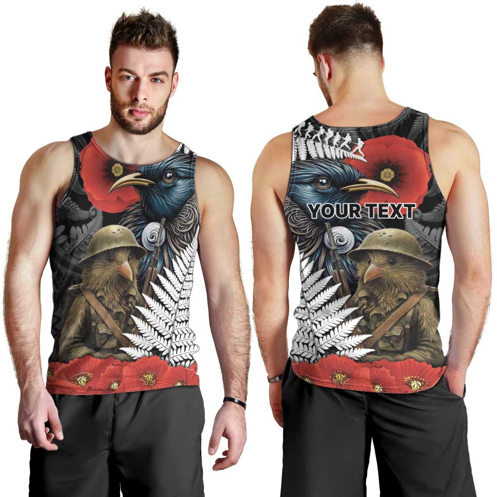 Kiwi-Tui Bird Soldier ANZAC Day Personalised Men Tank Top Maori Silver Fern Motif LT9 - Polynesian Pride
