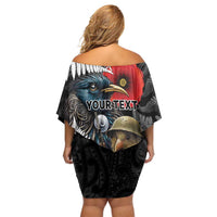 Kiwi-Tui Bird Soldier ANZAC Day Personalised Off Shoulder Short Dress Maori Silver Fern Motif LT9 - Polynesian Pride