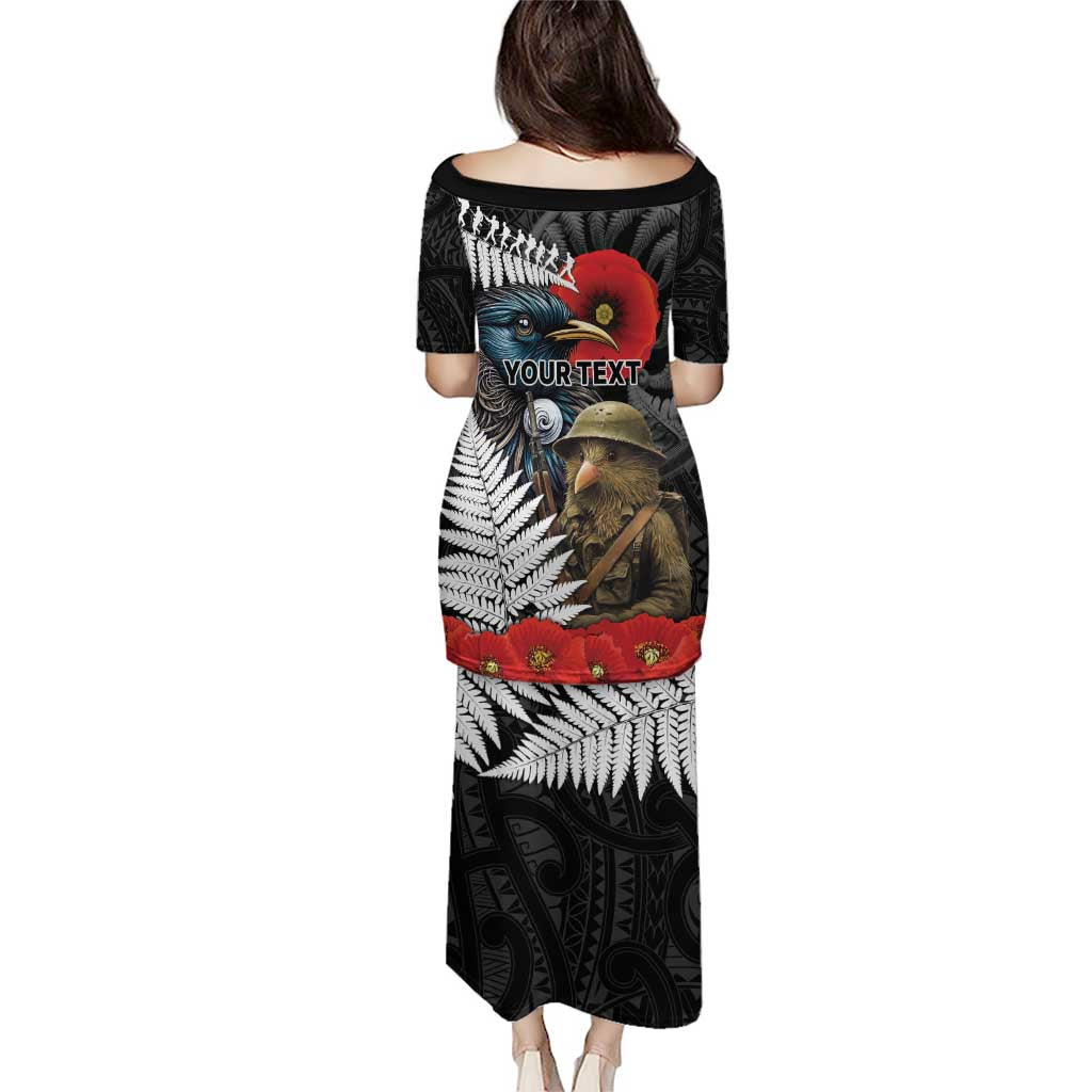 Kiwi-Tui Bird Soldier ANZAC Day Personalised Puletasi Maori Silver Fern Motif LT9 - Polynesian Pride