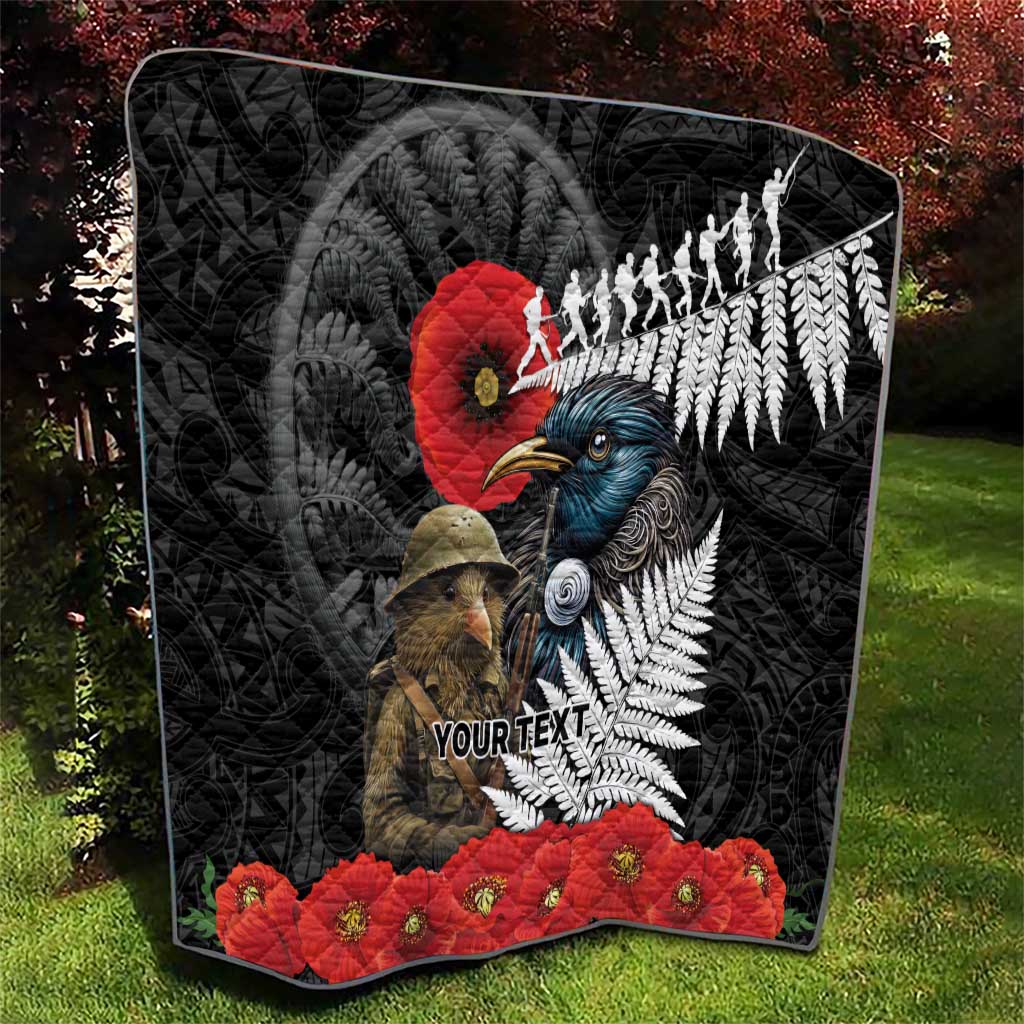 Kiwi-Tui Bird Soldier ANZAC Day Personalised Quilt Maori Silver Fern Motif LT9 - Polynesian Pride
