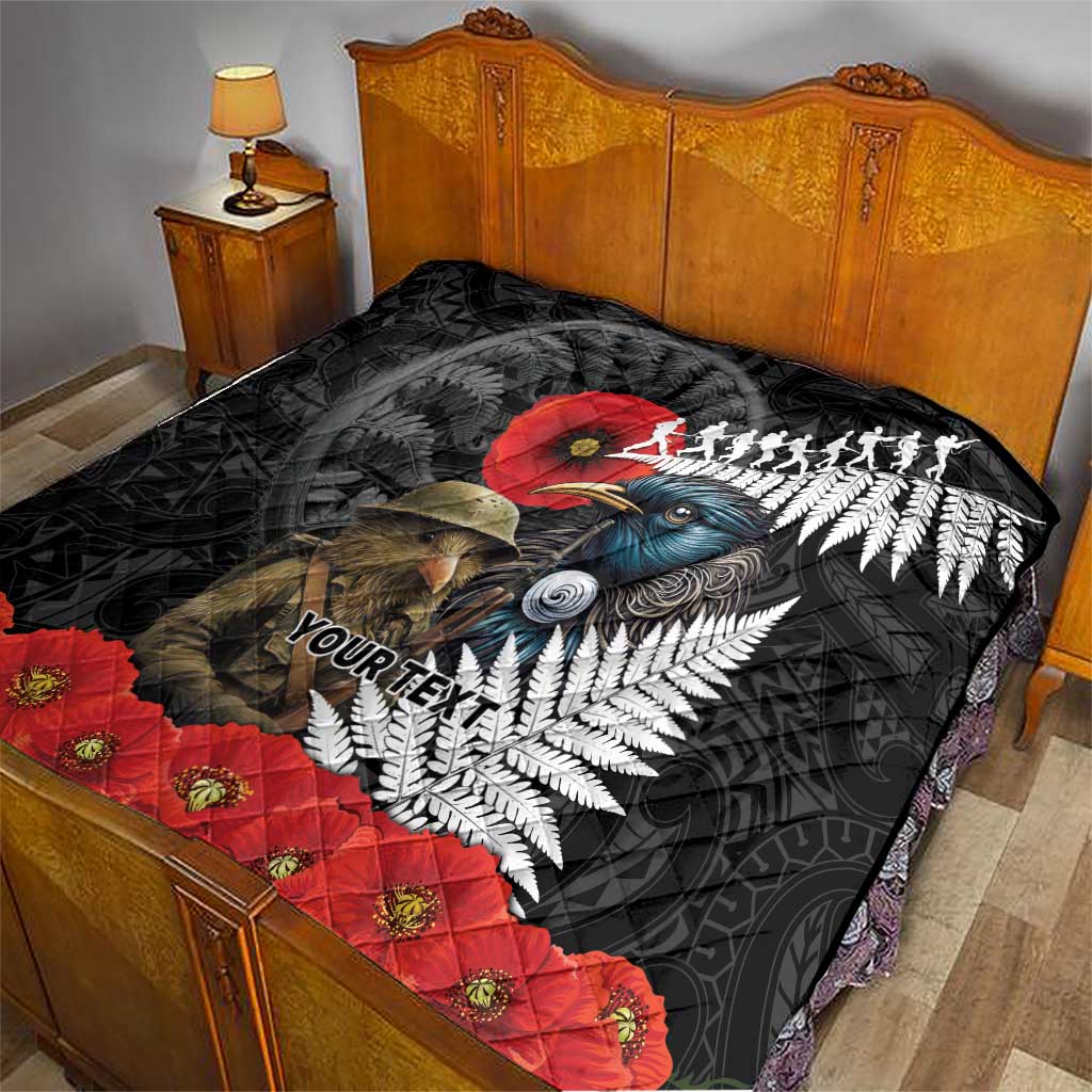 Kiwi-Tui Bird Soldier ANZAC Day Personalised Quilt Maori Silver Fern Motif LT9 - Polynesian Pride
