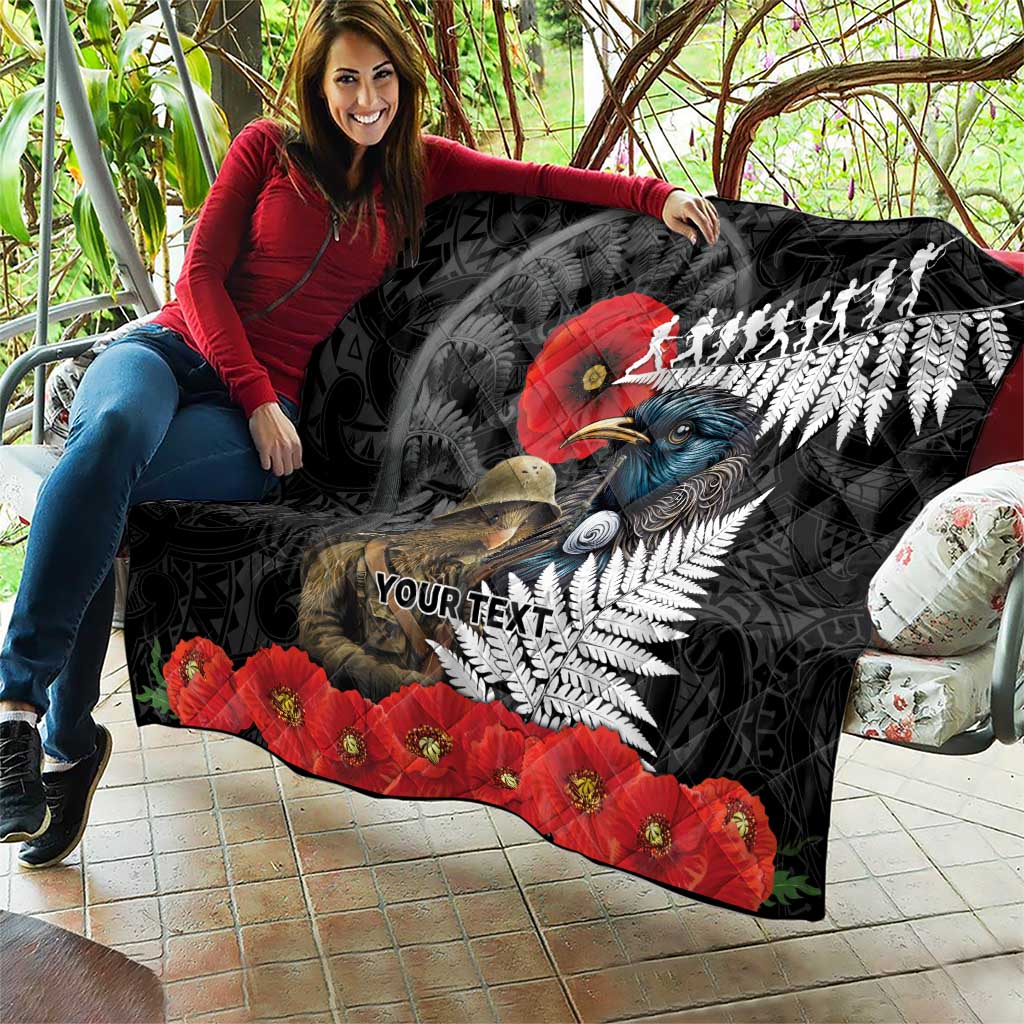 Kiwi-Tui Bird Soldier ANZAC Day Personalised Quilt Maori Silver Fern Motif LT9 - Polynesian Pride