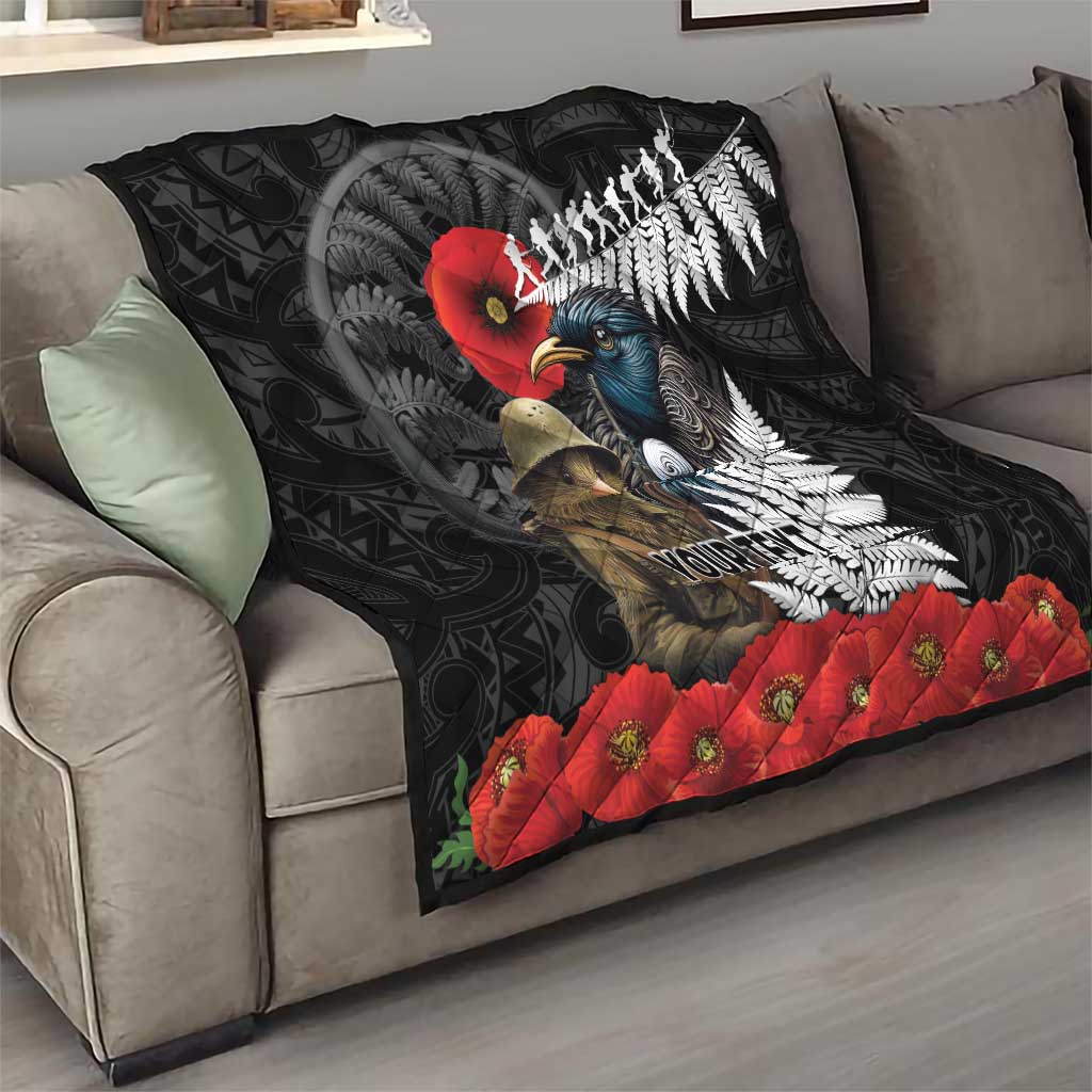 Kiwi-Tui Bird Soldier ANZAC Day Personalised Quilt Maori Silver Fern Motif LT9 - Polynesian Pride