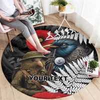 Kiwi-Tui Bird Soldier ANZAC Day Personalised Round Carpet Maori Silver Fern Motif LT9 - Polynesian Pride