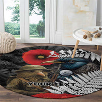 Kiwi-Tui Bird Soldier ANZAC Day Personalised Round Carpet Maori Silver Fern Motif LT9 - Polynesian Pride
