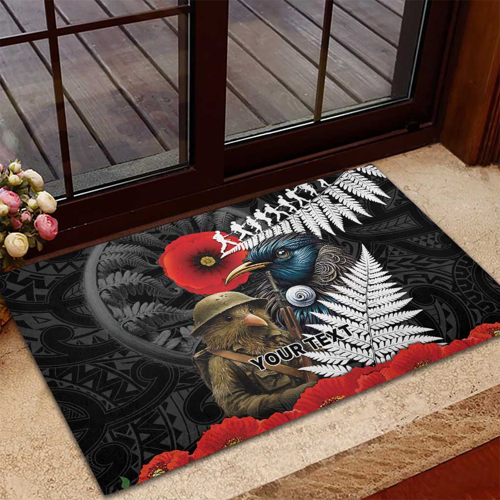 Kiwi-Tui Bird Soldier ANZAC Day Personalised Rubber Doormat Maori Silver Fern Motif LT9 - Polynesian Pride