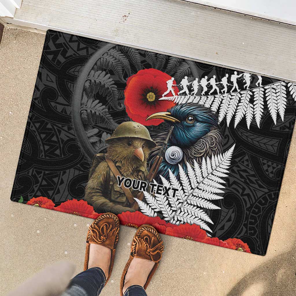 Kiwi-Tui Bird Soldier ANZAC Day Personalised Rubber Doormat Maori Silver Fern Motif LT9 - Polynesian Pride