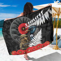 Kiwi-Tui Bird Soldier ANZAC Day Personalised Sarong Maori Silver Fern Motif LT9 One Size 44 x 66 inches Black - Polynesian Pride