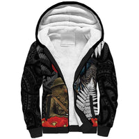 Kiwi-Tui Bird Soldier ANZAC Day Personalised Sherpa Hoodie Maori Silver Fern Motif LT9 Unisex Black - Polynesian Pride