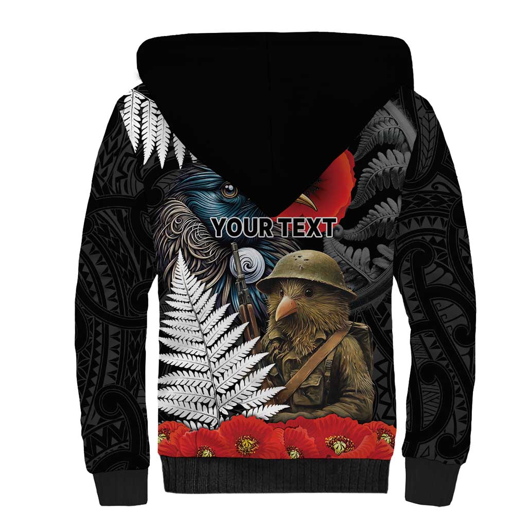 Kiwi-Tui Bird Soldier ANZAC Day Personalised Sherpa Hoodie Maori Silver Fern Motif LT9 - Polynesian Pride