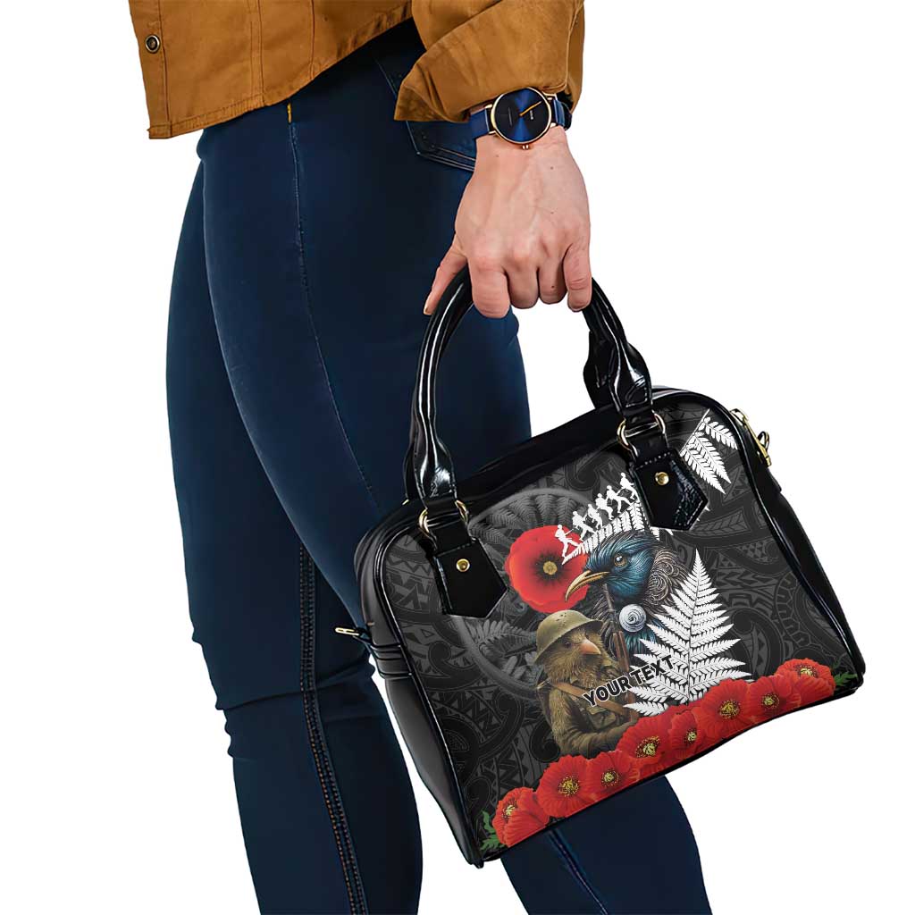 Kiwi-Tui Bird Soldier ANZAC Day Personalised Shoulder Handbag Maori Silver Fern Motif LT9 - Polynesian Pride