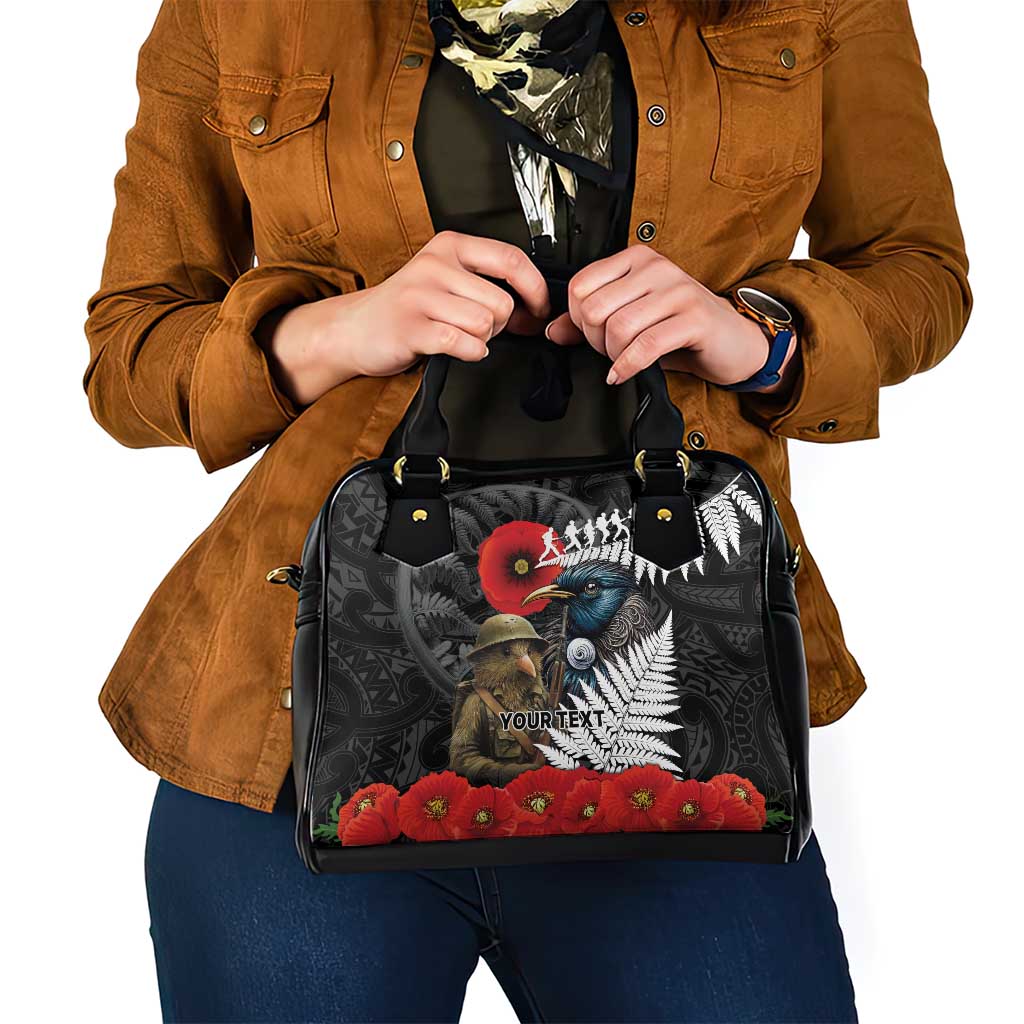 Kiwi-Tui Bird Soldier ANZAC Day Personalised Shoulder Handbag Maori Silver Fern Motif LT9 - Polynesian Pride