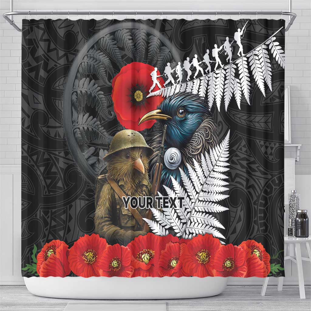 Kiwi-Tui Bird Soldier ANZAC Day Personalised Shower Curtain Maori Silver Fern Motif LT9 - Polynesian Pride