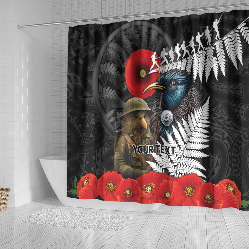 Kiwi-Tui Bird Soldier ANZAC Day Personalised Shower Curtain Maori Silver Fern Motif LT9 - Polynesian Pride