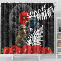 Kiwi-Tui Bird Soldier ANZAC Day Personalised Shower Curtain Maori Silver Fern Motif LT9 - Polynesian Pride