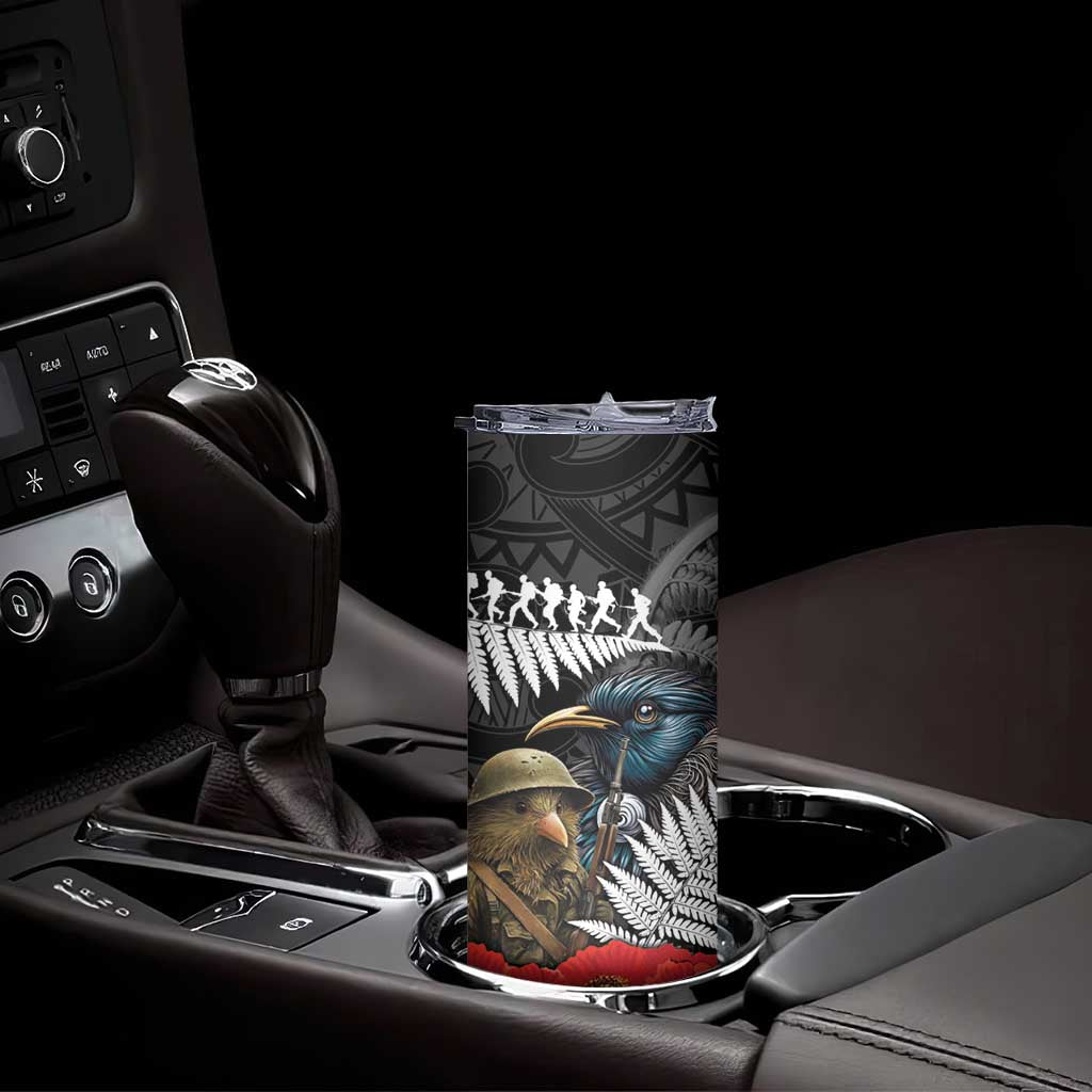 Kiwi-Tui Bird Soldier ANZAC Day Personalised Skinny Tumbler Maori Silver Fern Motif LT9 - Polynesian Pride