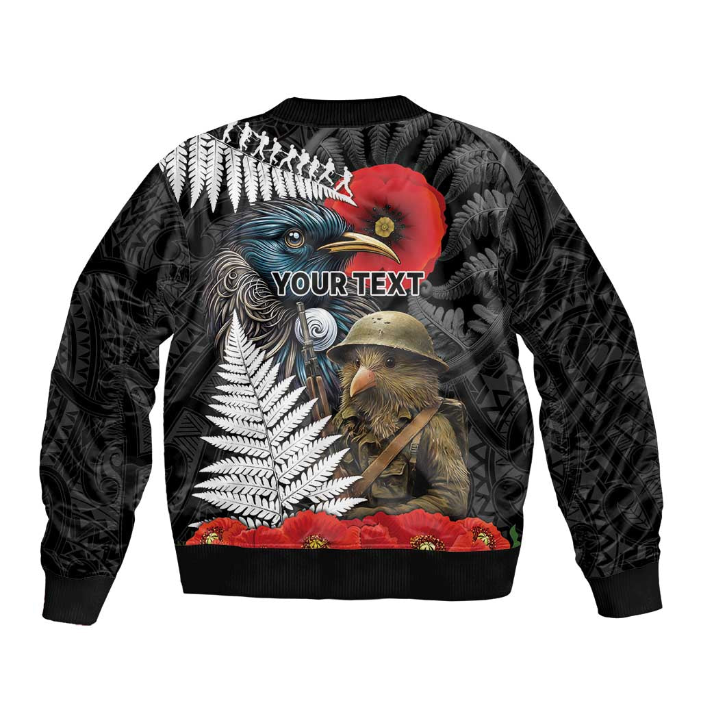 Kiwi-Tui Bird Soldier ANZAC Day Personalised Sleeve Zip Bomber Jacket Maori Silver Fern Motif LT9 - Polynesian Pride