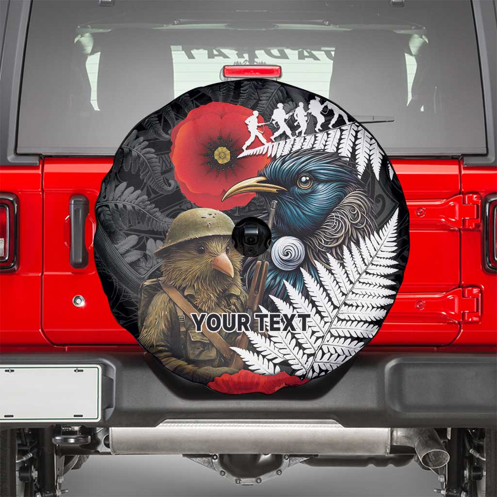 Kiwi-Tui Bird Soldier ANZAC Day Personalised Spare Tire Cover Maori Silver Fern Motif LT9 - Polynesian Pride