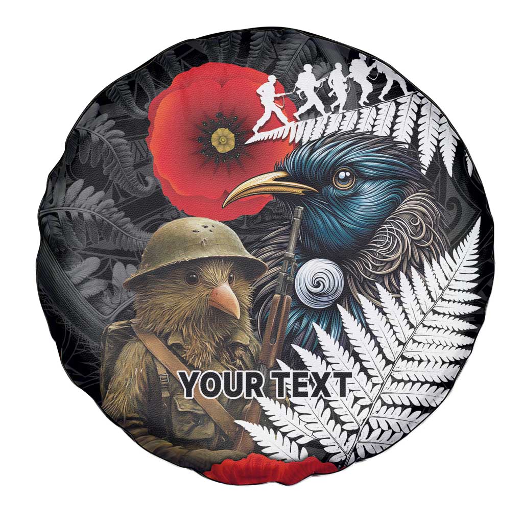 Kiwi-Tui Bird Soldier ANZAC Day Personalised Spare Tire Cover Maori Silver Fern Motif LT9 - Polynesian Pride
