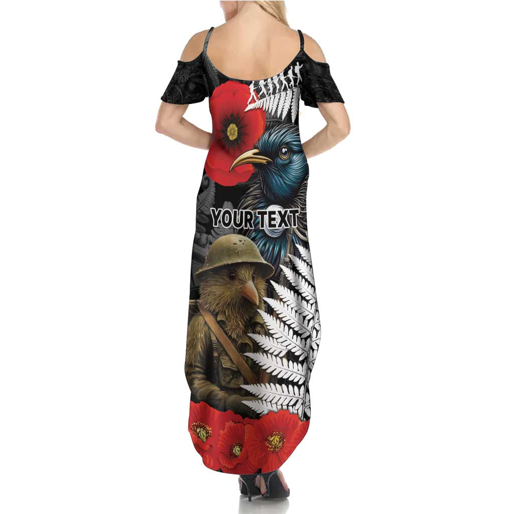 Kiwi-Tui Bird Soldier ANZAC Day Personalised Summer Maxi Dress Maori Silver Fern Motif LT9 - Polynesian Pride