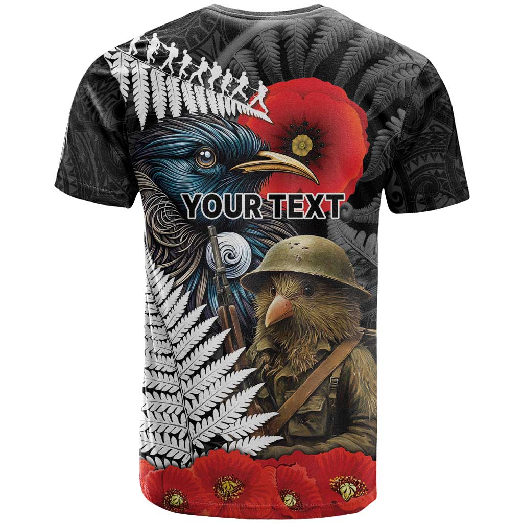 Kiwi-Tui Bird Soldier ANZAC Day Personalised T Shirt Maori Silver Fern Motif LT9 - Polynesian Pride
