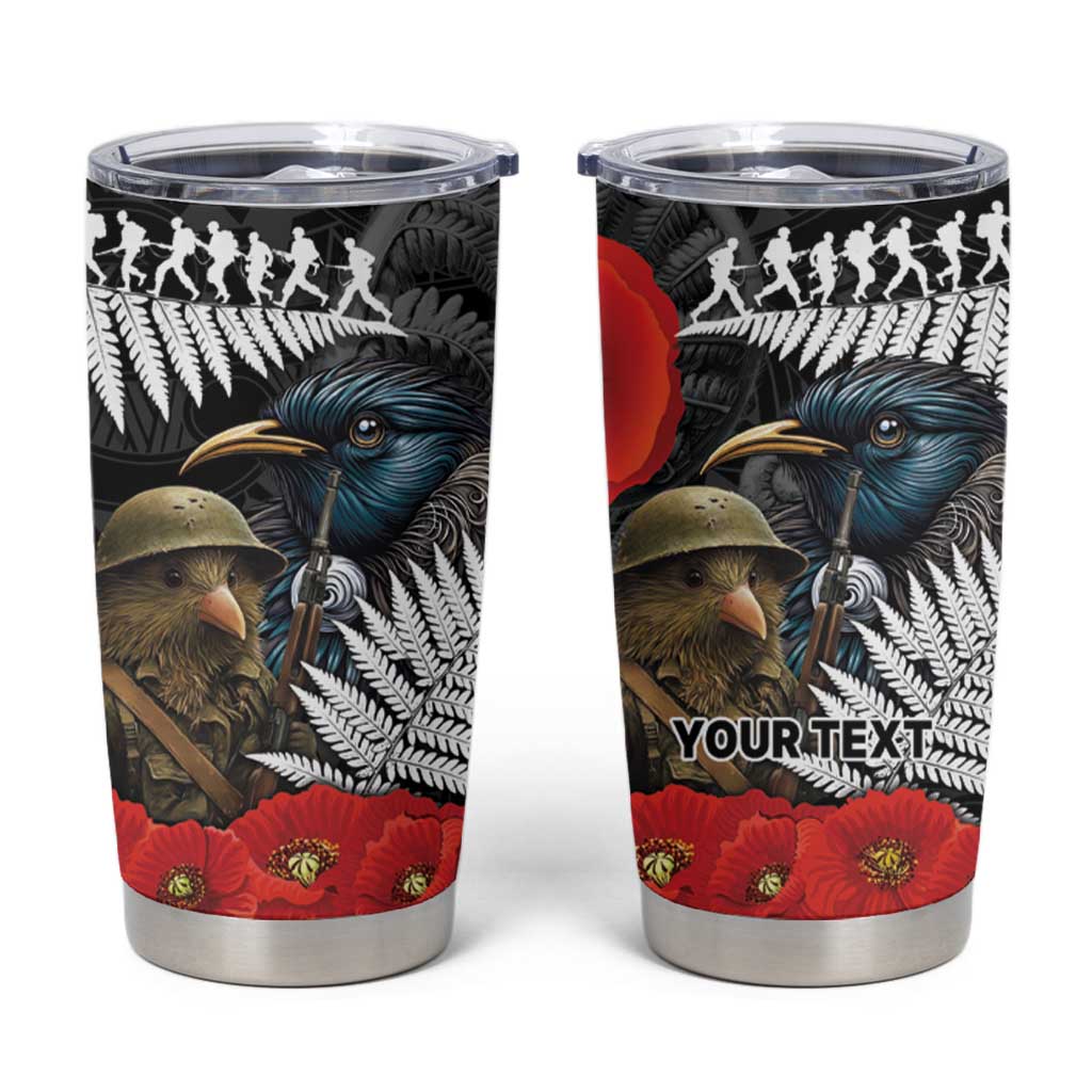 Kiwi-Tui Bird Soldier ANZAC Day Personalised Tumbler Cup Maori Silver Fern Motif LT9 Black - Polynesian Pride
