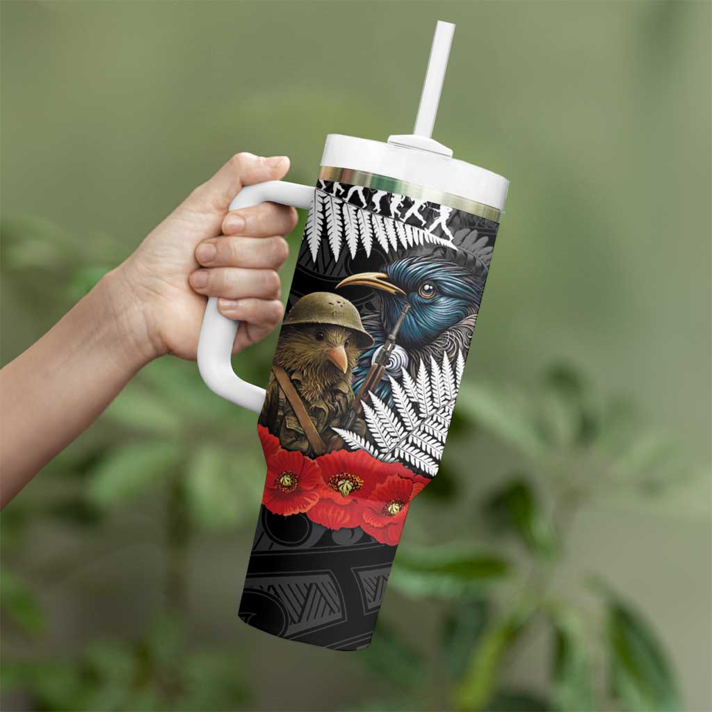 Kiwi-Tui Bird Soldier ANZAC Day Personalised Tumbler With Handle Maori Silver Fern Motif LT9 - Polynesian Pride