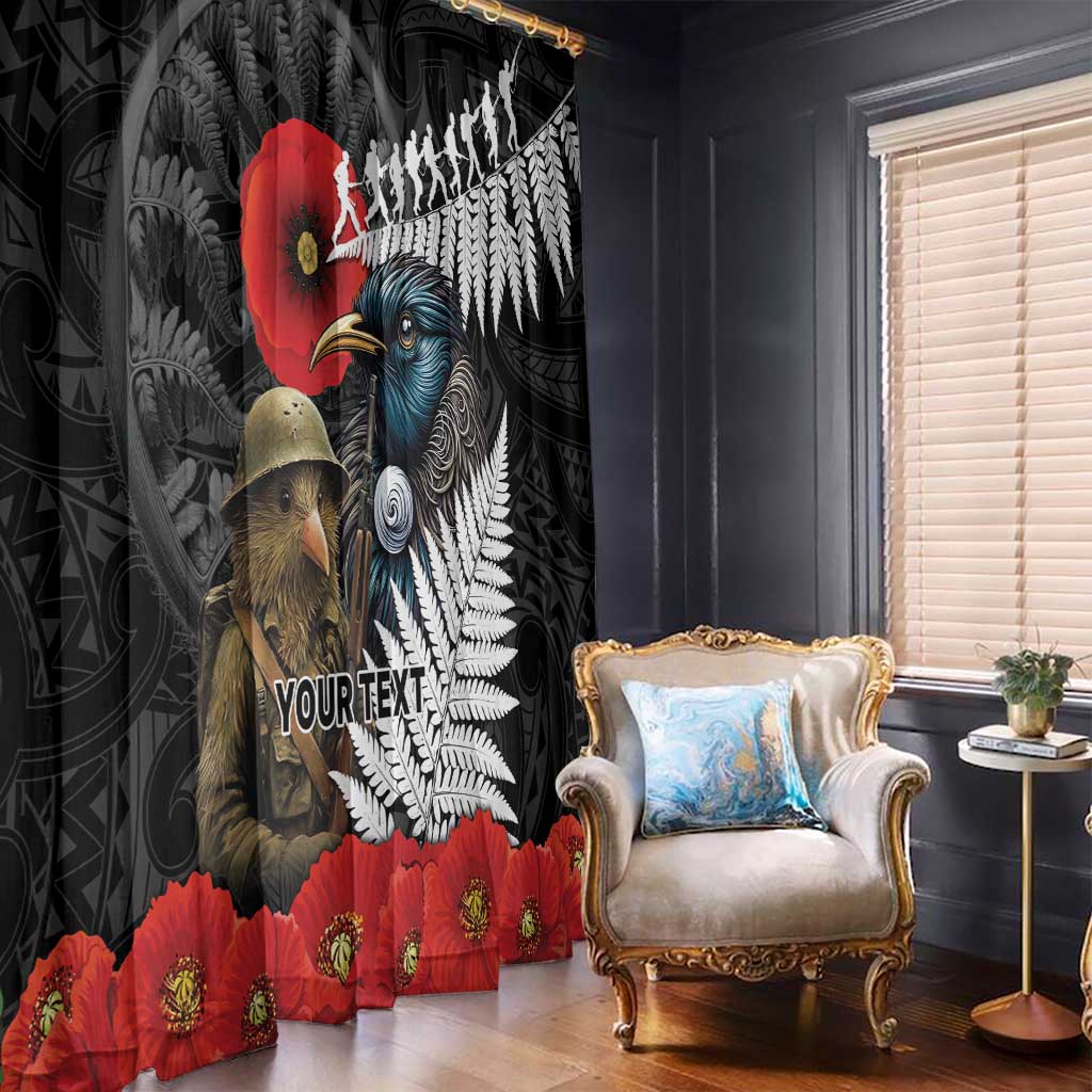 Kiwi-Tui Bird Soldier ANZAC Day Personalised Window Curtain Maori Silver Fern Motif LT9 - Polynesian Pride