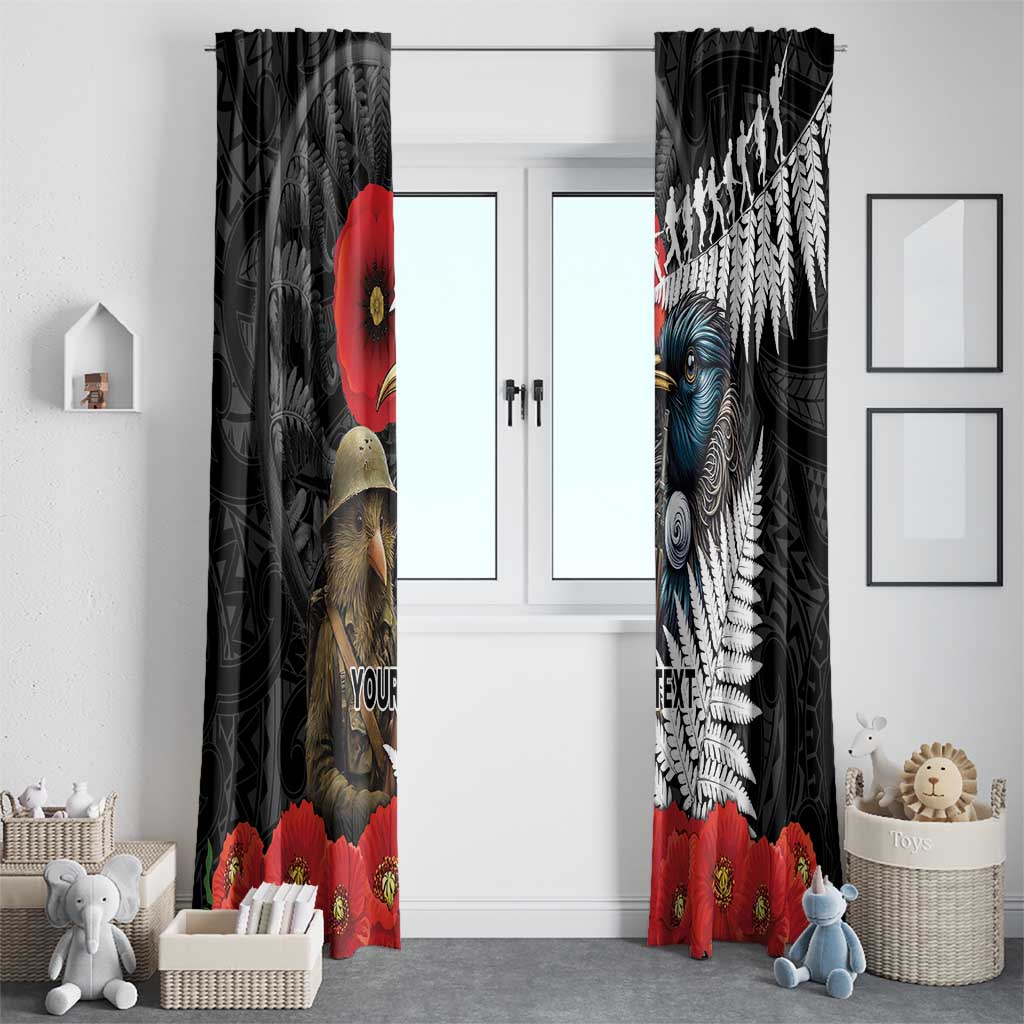Kiwi-Tui Bird Soldier ANZAC Day Personalised Window Curtain Maori Silver Fern Motif LT9 - Polynesian Pride