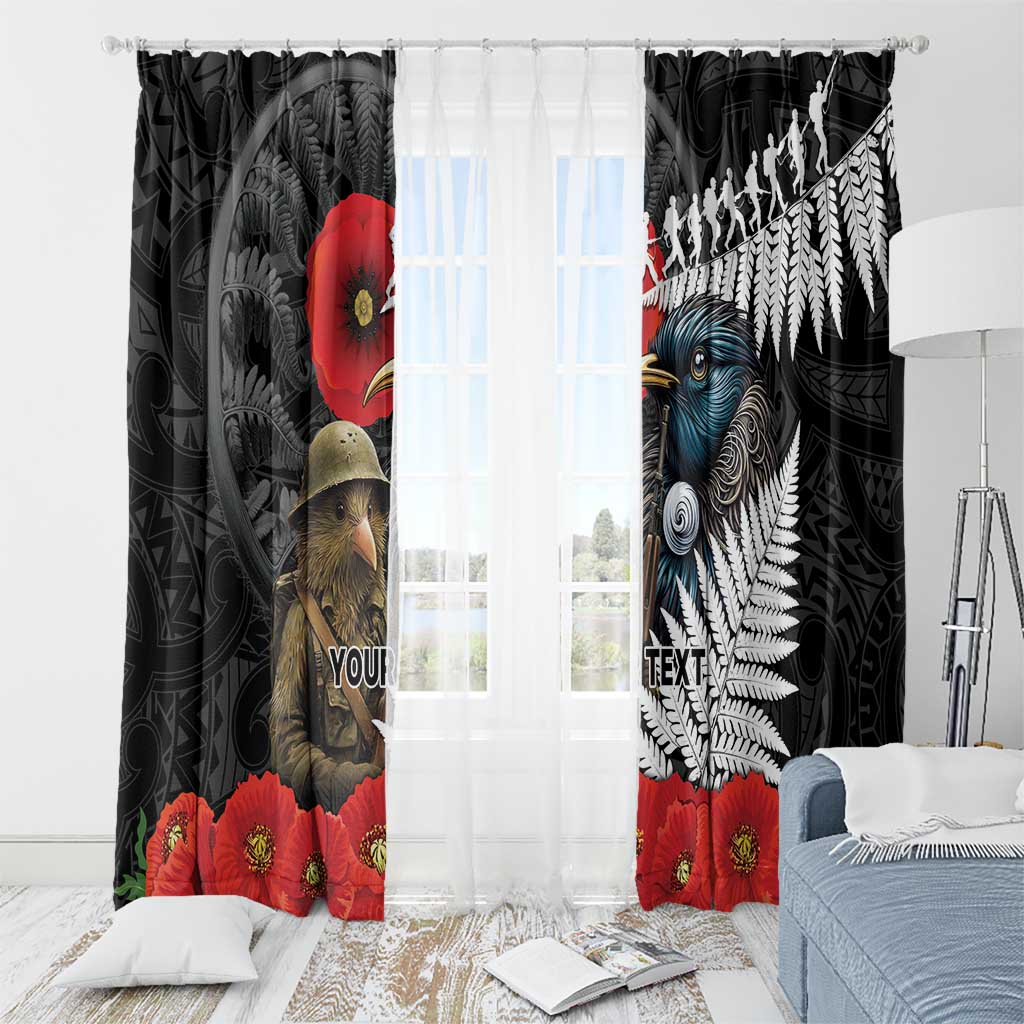 Kiwi-Tui Bird Soldier ANZAC Day Personalised Window Curtain Maori Silver Fern Motif LT9 - Polynesian Pride