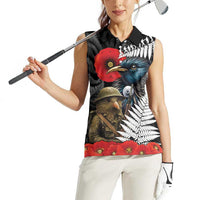 Kiwi-Tui Bird Soldier ANZAC Day Personalised Women Sleeveless Polo Shirt Maori Silver Fern Motif LT9 - Polynesian Pride