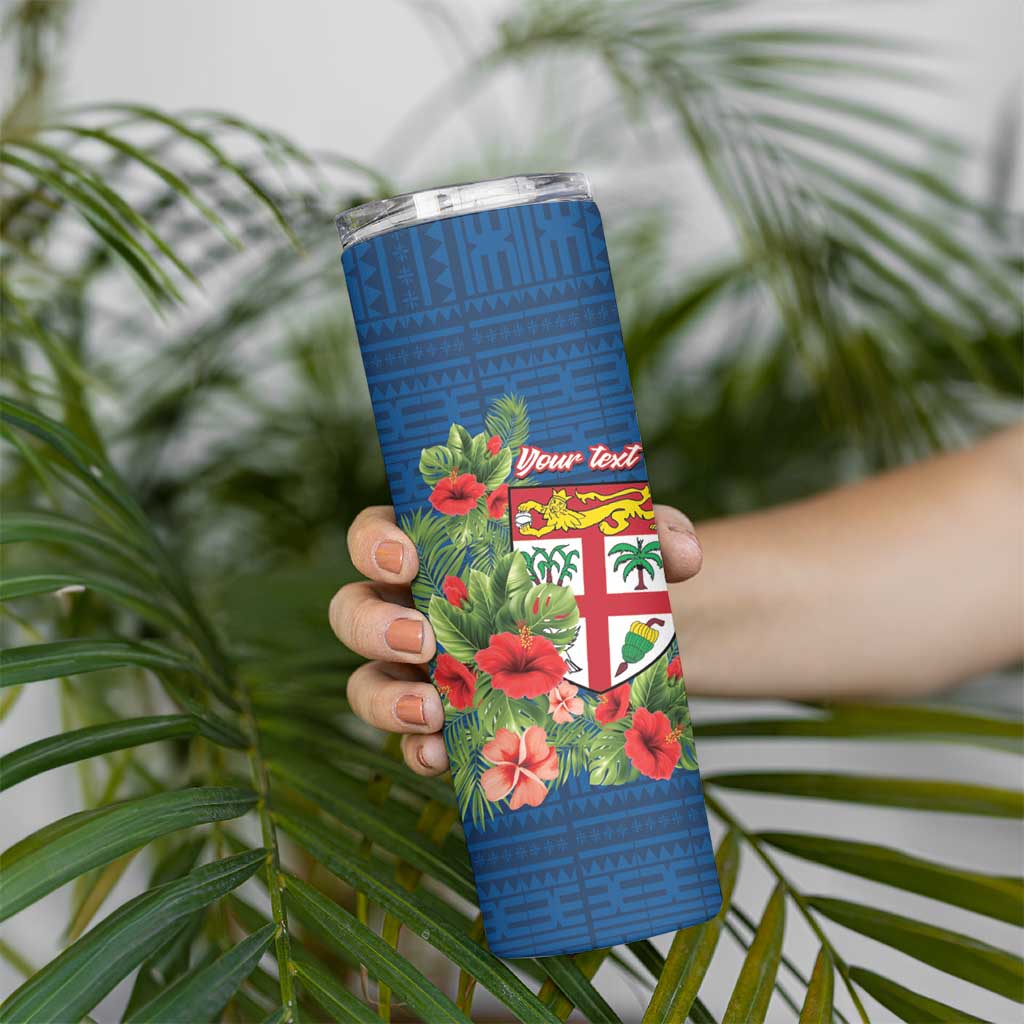Personalised Fiji Island Tropical Flowers and Tapa Pattern Skinny Tumbler LT9 - Polynesian Pride