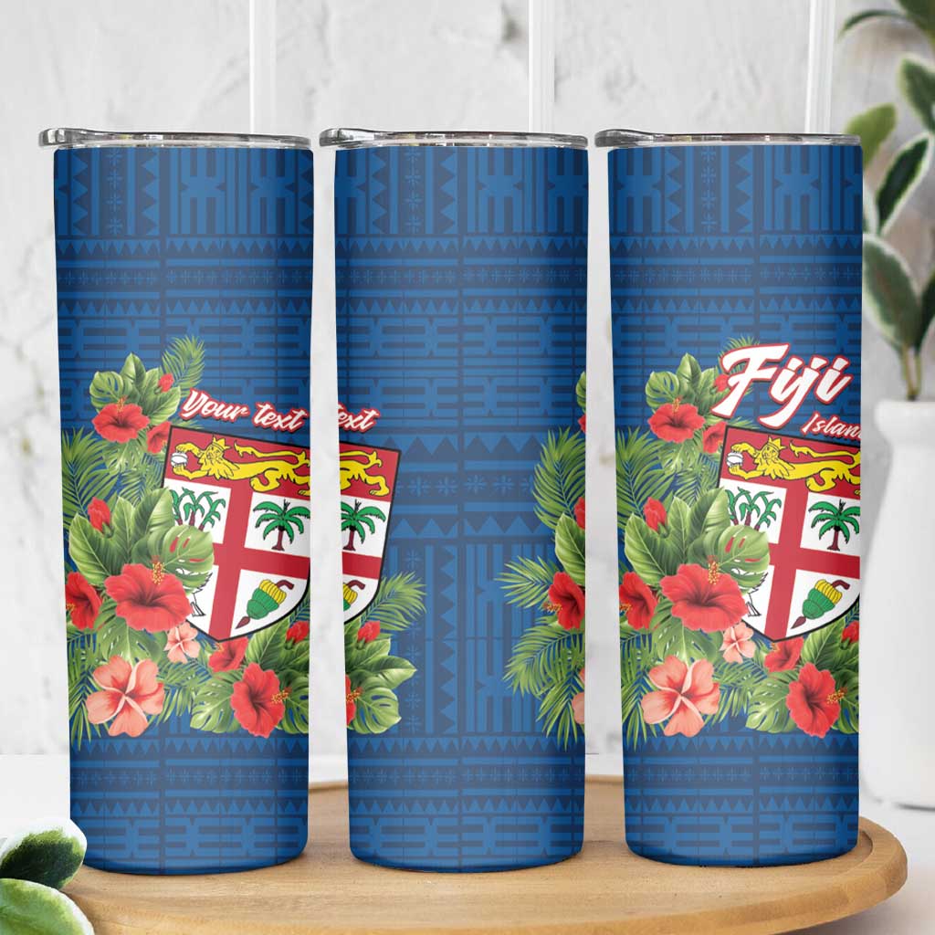 Personalised Fiji Island Tropical Flowers and Tapa Pattern Skinny Tumbler LT9 - Polynesian Pride