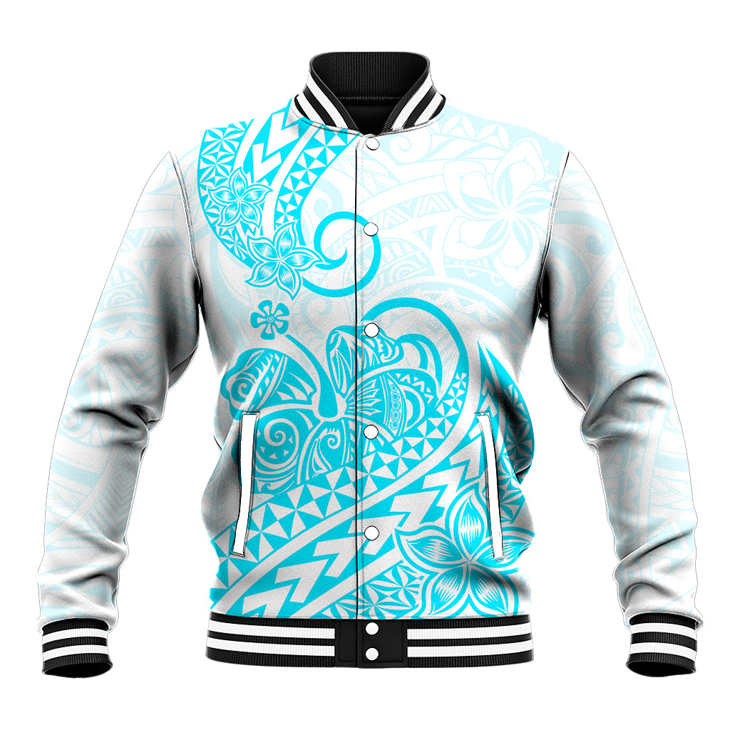 Polynesian Baseball Jacket Tribal Tattoo Aqua Screen Color LT9 Unisex Aqua - Polynesian Pride