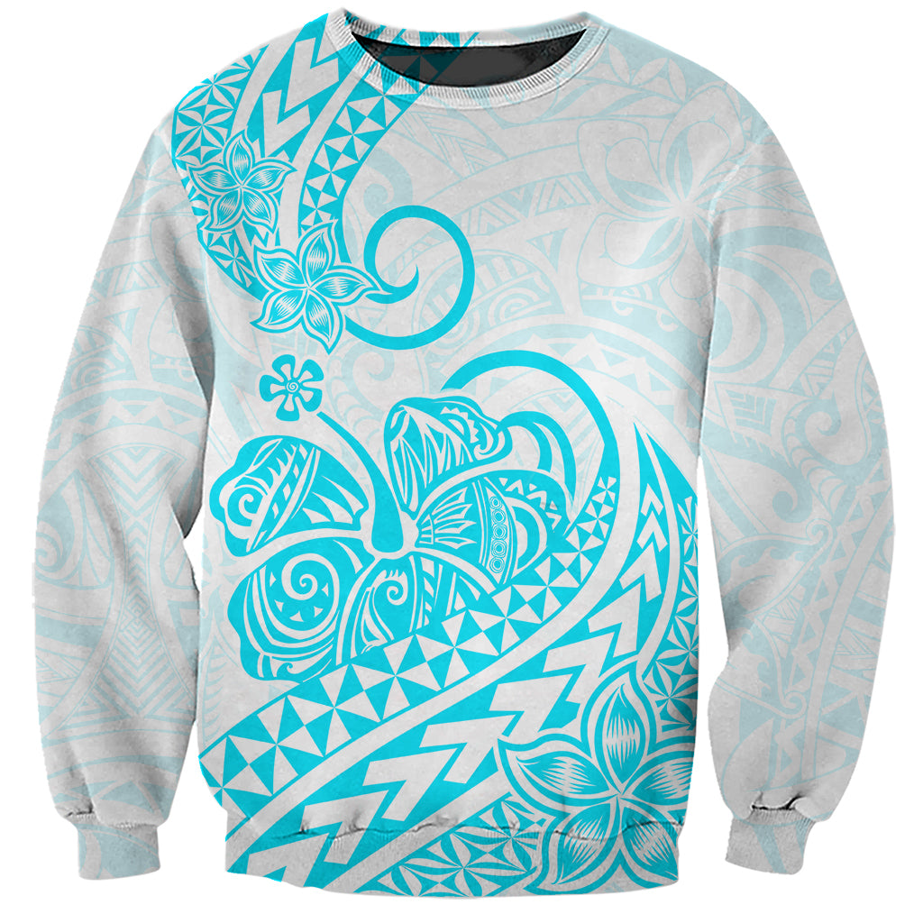Polynesian Sweatshirt Tribal Tattoo Aqua Screen Color LT9 Unisex Aqua - Polynesian Pride