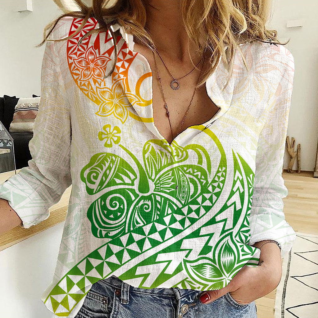Polynesian Women Casual Shirt Tribal Tattoo Gradient 02 Screen Color LT9 Female Gradient - Polynesian Pride